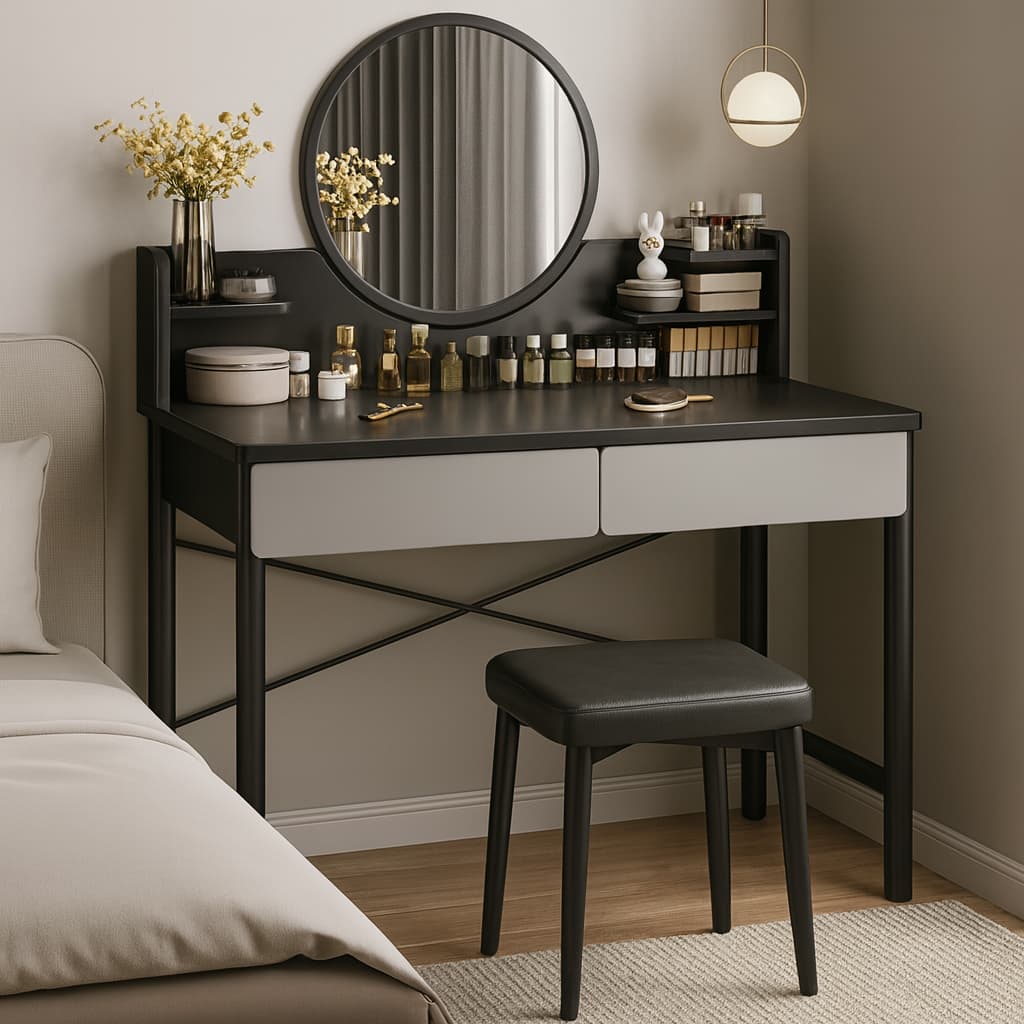 KA1429 FRONTAL Tocador Moderno con Espejo Redondo - Imagen 1