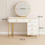 Tocador Dorado con Blanco y espejo redondo - Imagen 2